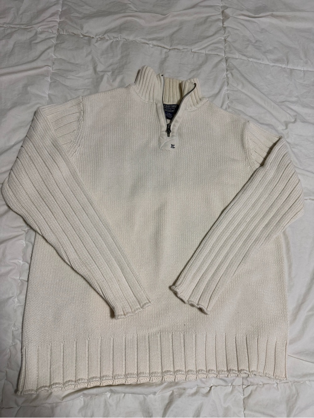 Ralph Lauren Cream Half-Zip Ribbed Sweater